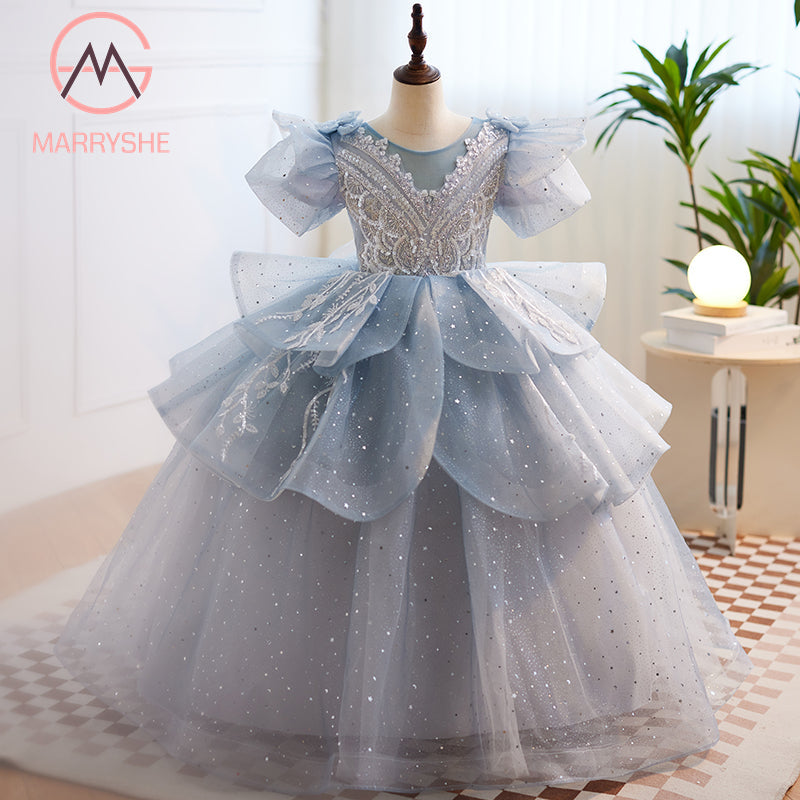 MARRYSHE Kleinkind Sommer Kommunion Geburtstagsparty Kleid Netzstoff Puffy Prinzessinnenkleid