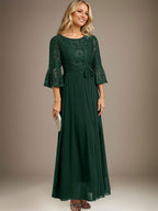 A-Linien-Kleid aus Chiffon mit Rundhalsausschnitt und Schleife, knöchellang, für die Mutter der Braut