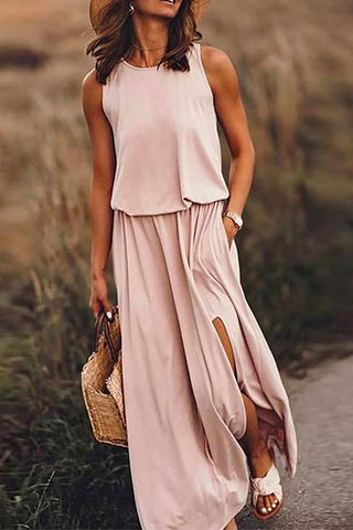 Vestido largo de tirantes Meridress sin mangas con abertura en la cintura