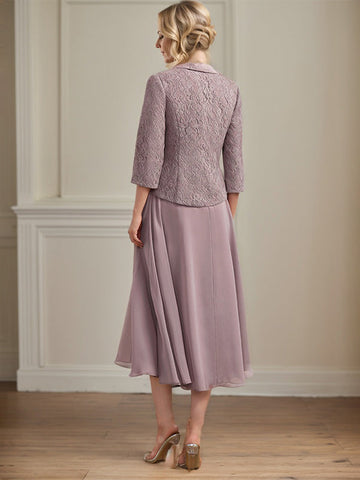 A-Linien-Kleid aus Chiffon mit Rundhalsausschnitt und Teelänge für die Mutter der Braut 