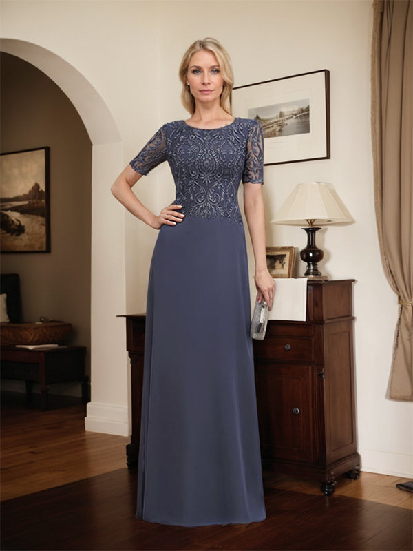 A-Linien-Kleid aus Chiffon mit Pailletten und Rundhalsausschnitt, bodenlang, für die Mutter der Braut