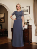 A-Linien-Kleid aus Chiffon mit Pailletten und Rundhalsausschnitt, bodenlang, für die Mutter der Braut