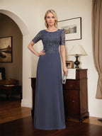 A-Linien-Kleid aus Chiffon mit Pailletten und Rundhalsausschnitt, bodenlang, für die Mutter der Braut