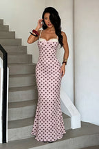 Polka Dot Spaghetti Strap Bodycon Maxi Dress