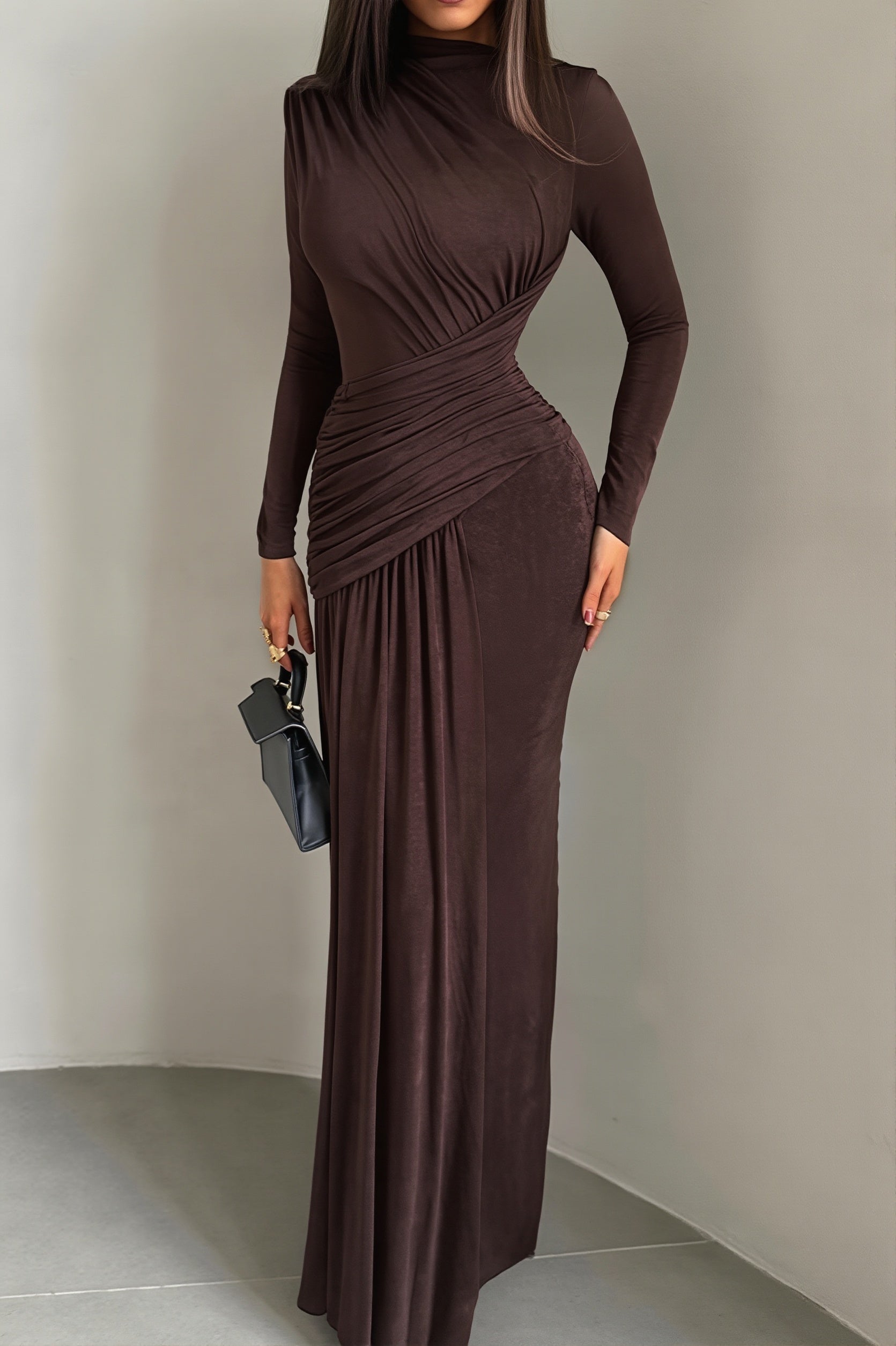 Simple Solid Long Sleeve Maxi Dress
