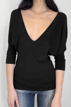 Black V Neck Slim Basic Blouse
