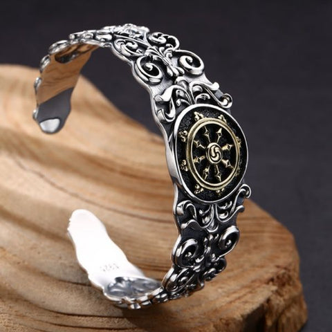 Sterling Silver Vintage Aged Lotus Sutra Bracelet