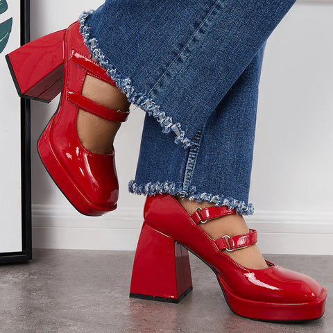 Platform Mary Jane Pumps Block Chunky Heel Ankle Strap Lolita Shoes