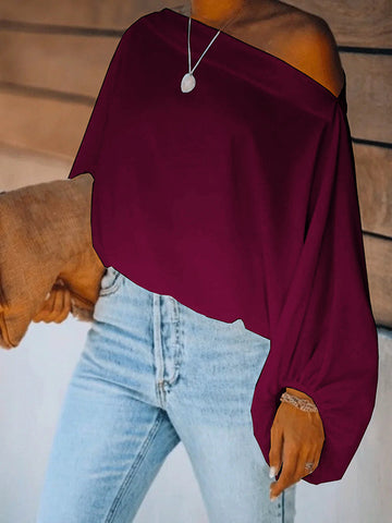 Camiseta sencilla holgada de tres colores con mangas abullonadas y estampado liso 