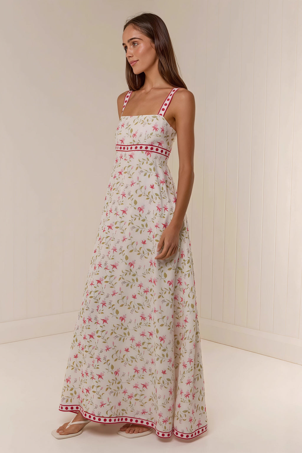 Casual Linen Print Spaghetti Strap Summer Maxi Dress
