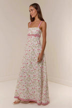 Casual Linen Print Spaghetti Strap Summer Maxi Dress