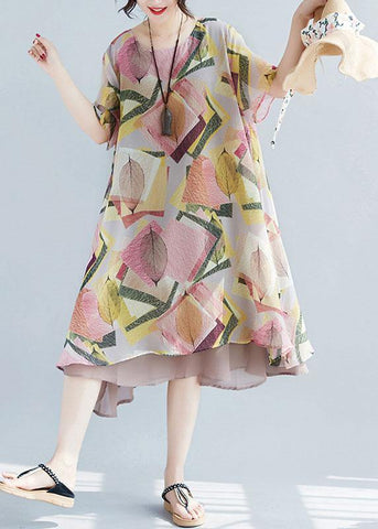 Vestidos florales con escote en O y dobladillo grande en estilo francés 