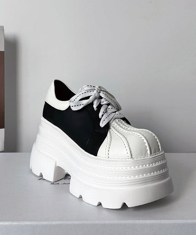 Mocasines con plataforma y cordones para mujer, color blanco y negro 