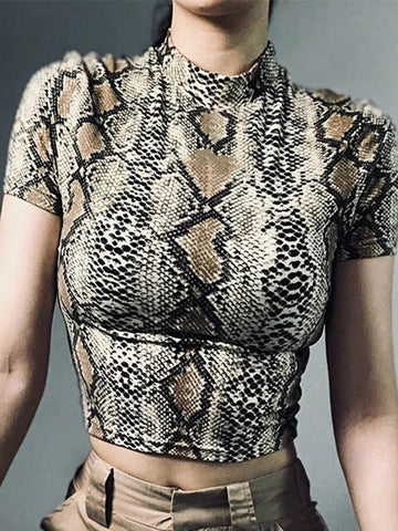 2024 Top corto sexy para mujer, camiseta sin mangas con estampado de serpiente, camiseta ajustada de cuello alto, camiseta sin mangas corta estilo Harajuku, camisetas para mujer y niña 