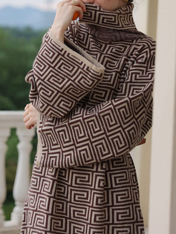 Vestidos tipo suéter con cuello alto, mangas largas y estampado jacquard, minivestidos