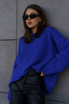 Solid Knit Crewneck Pullover Sweater