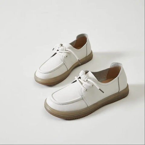 Zapatillas de piel auténtica para mujer 2024, nuevas, con cordones, mocasines planos informales con suela de tendón de vaca, zapatos de enfermera para mujer 