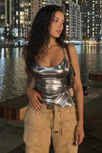 Sexy Shiny Irregular Tie Halter Top