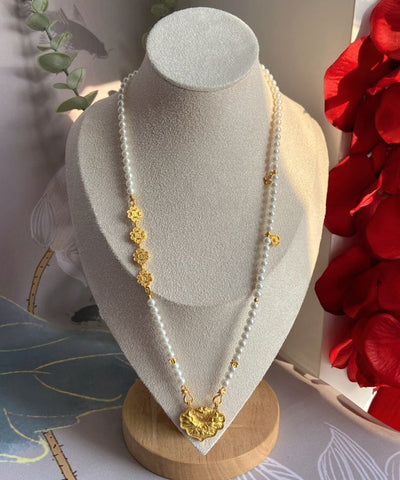 Collar con colgante de perlas de aleación de plata de ley blanca para mujer 
