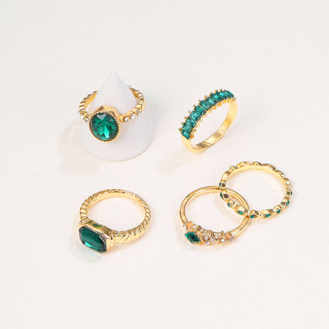 Imitation Smaragd Diamant Ring Set 5 Stück 