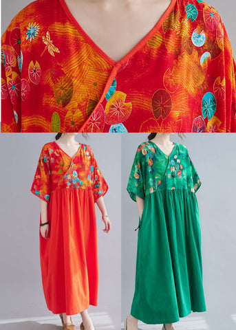 Vestido de fiesta de patchwork rojo con escote en V y media manga 