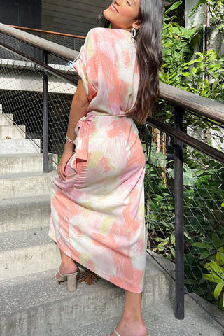Vestido midi abstracto coral para salir por la noche 