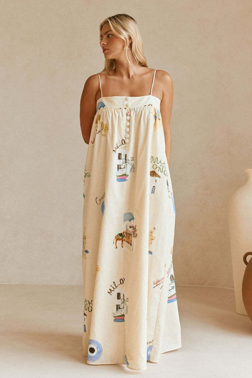 Sexy Spaghetti Strap Linen Vacation Maxi Dress