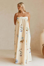 Sexy Spaghetti Strap Linen Vacation Maxi Dress