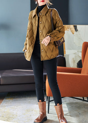 Stilvoller Kaffee Peter Pan Kragen Patchwork Entendaunen Daunenmantel Winter 