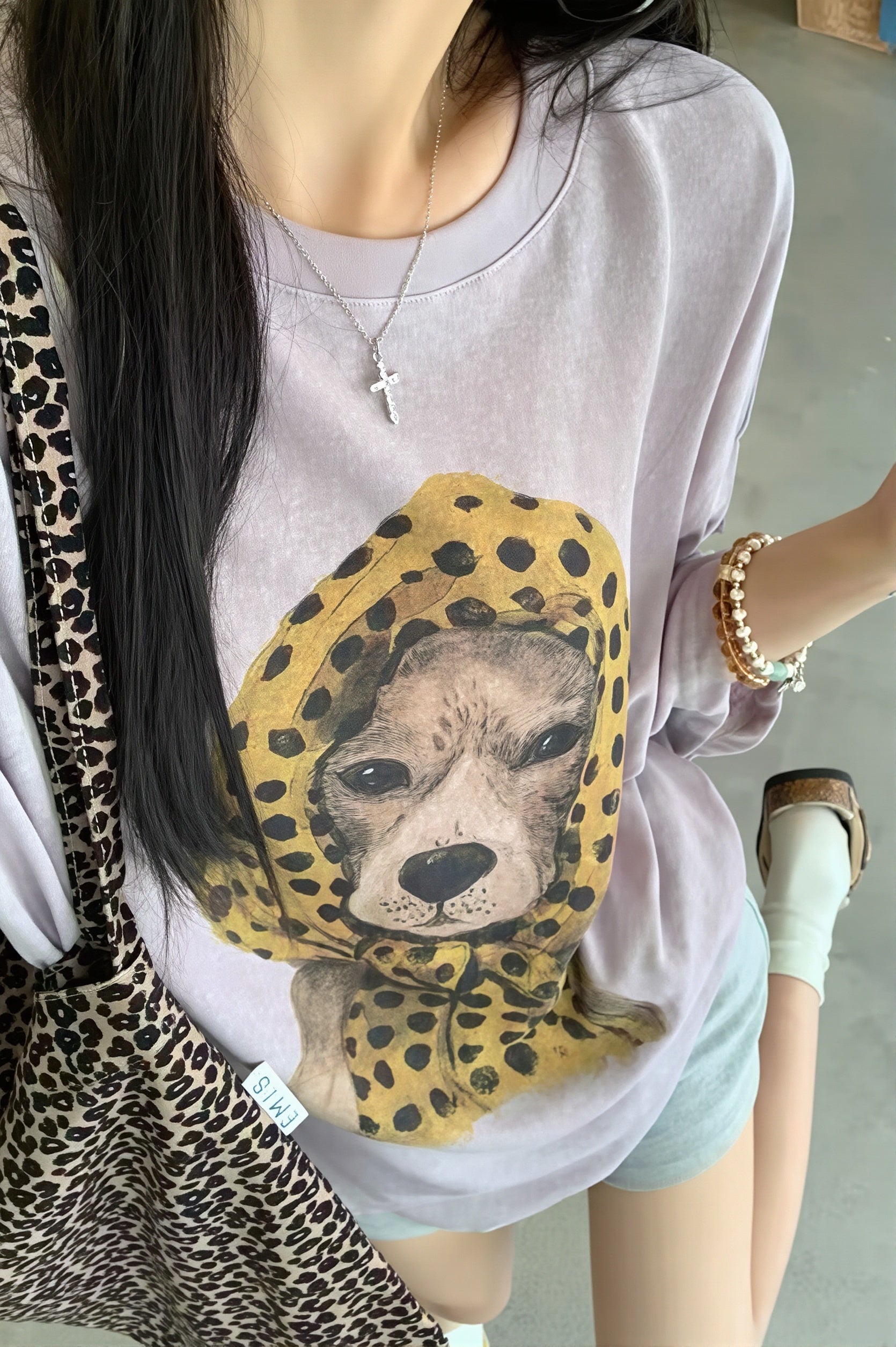 Puppy Print Loose Casual T‑shirt