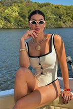 Chic Black White Tweed Style One Piece Swimwear