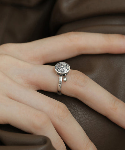 Anillos giratorios de loto de plata esterlina y seda retro 