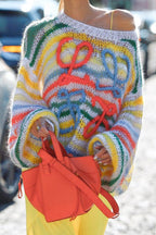 Colorful Stripe Knit Loose Pullover Blouse