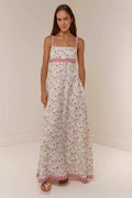 Casual Linen Print Spaghetti Strap Summer Maxi Dress