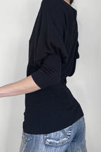 Black V Neck Slim Basic Blouse