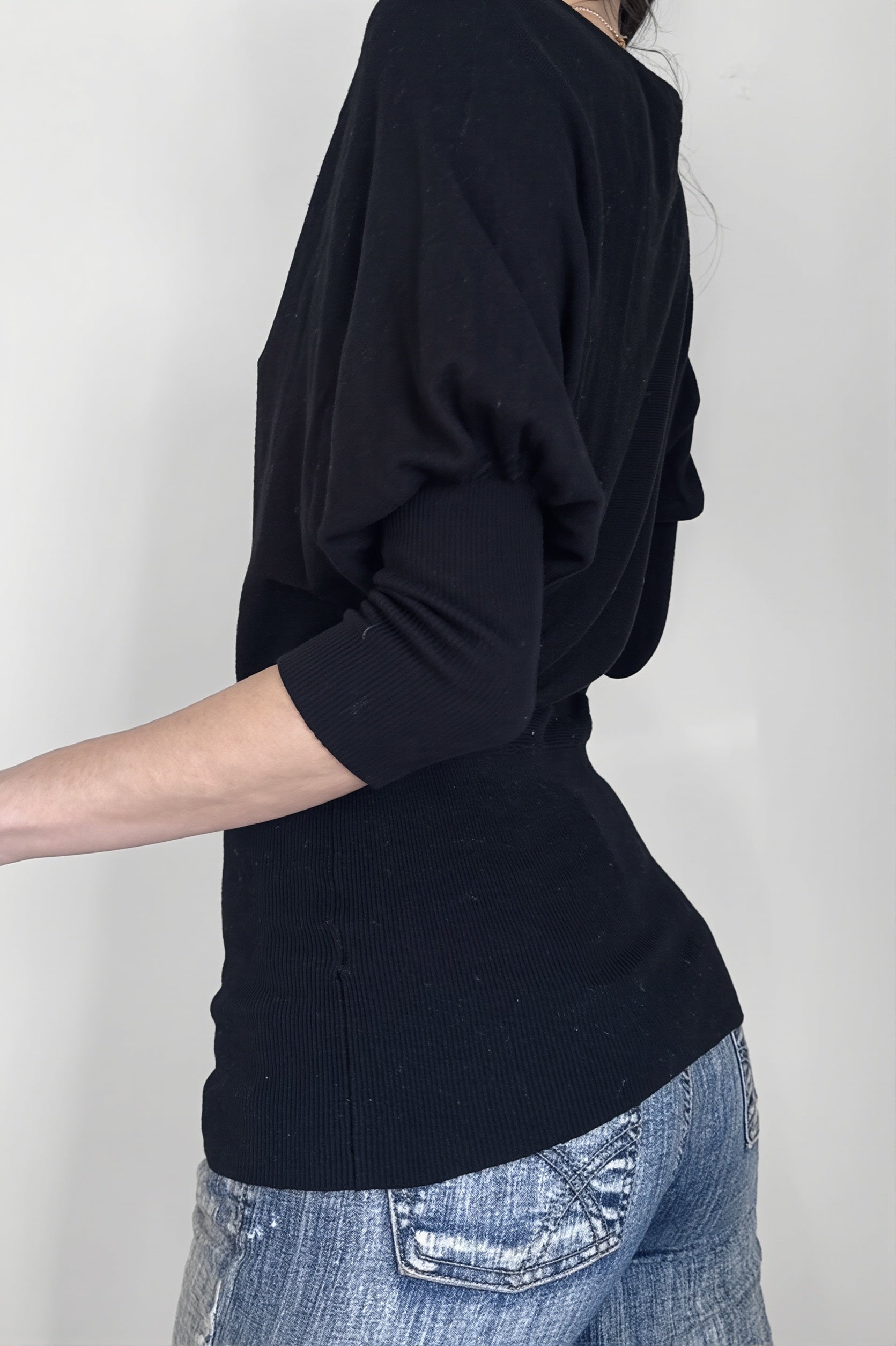 Black V Neck Slim Basic Blouse