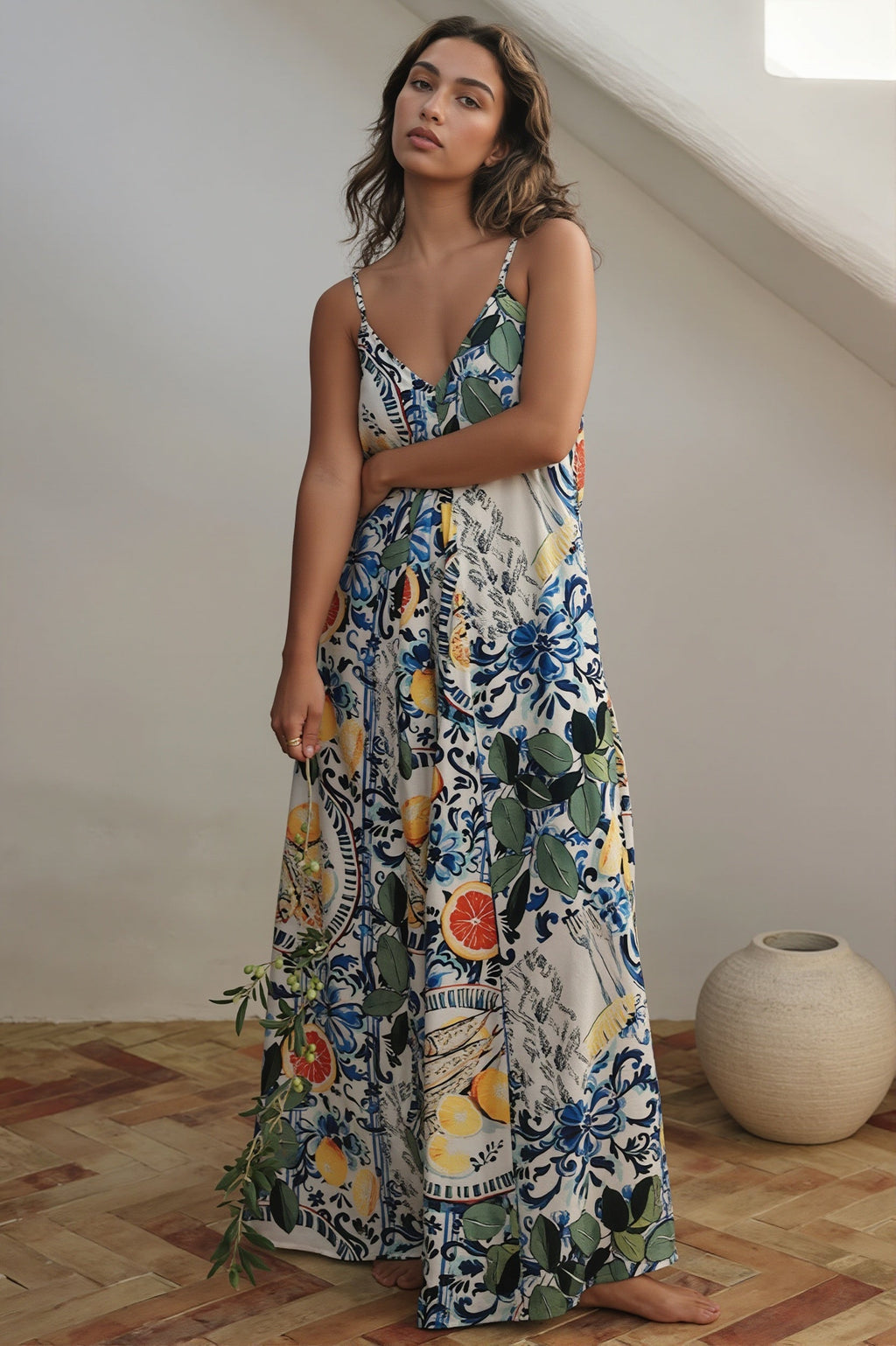 Vacation Coconut Print Loose Boho Dress