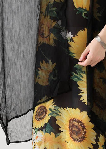Vestidos sueltos de algodón con estampado floral, falsos vestidos largos de verano de dos piezas. 
