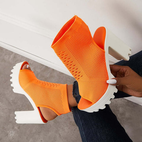 Mesh Peep Toe Platform Chunky High Heels Slingback Sandals