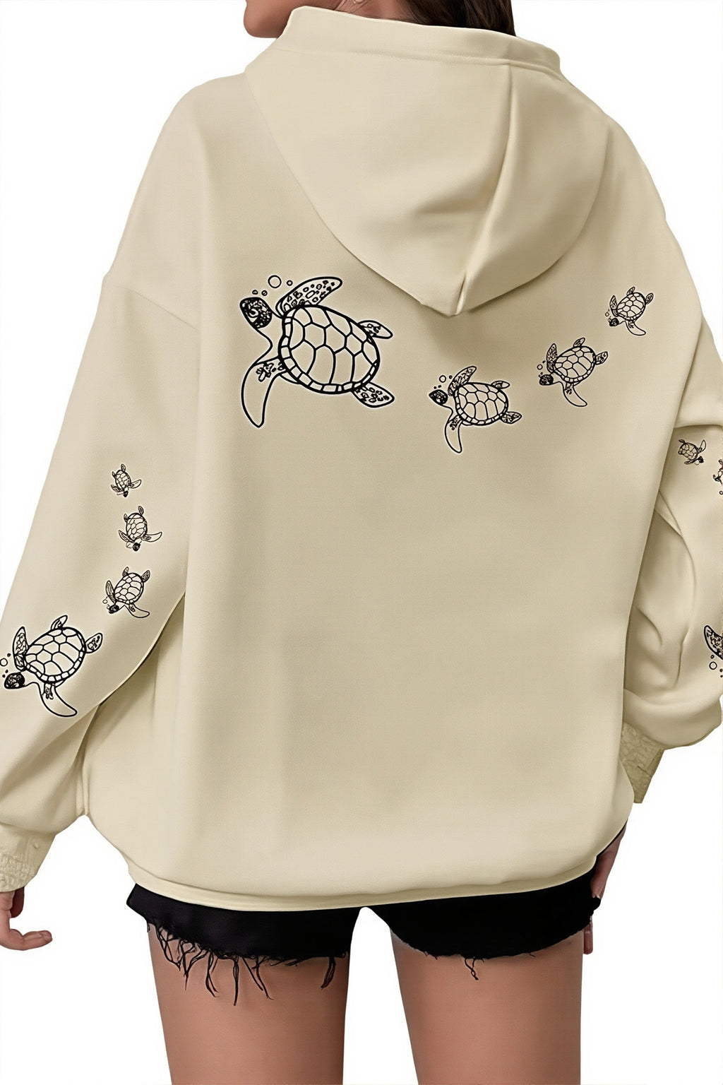 Gothic Turtle Graphic Loose Fit Hoodie