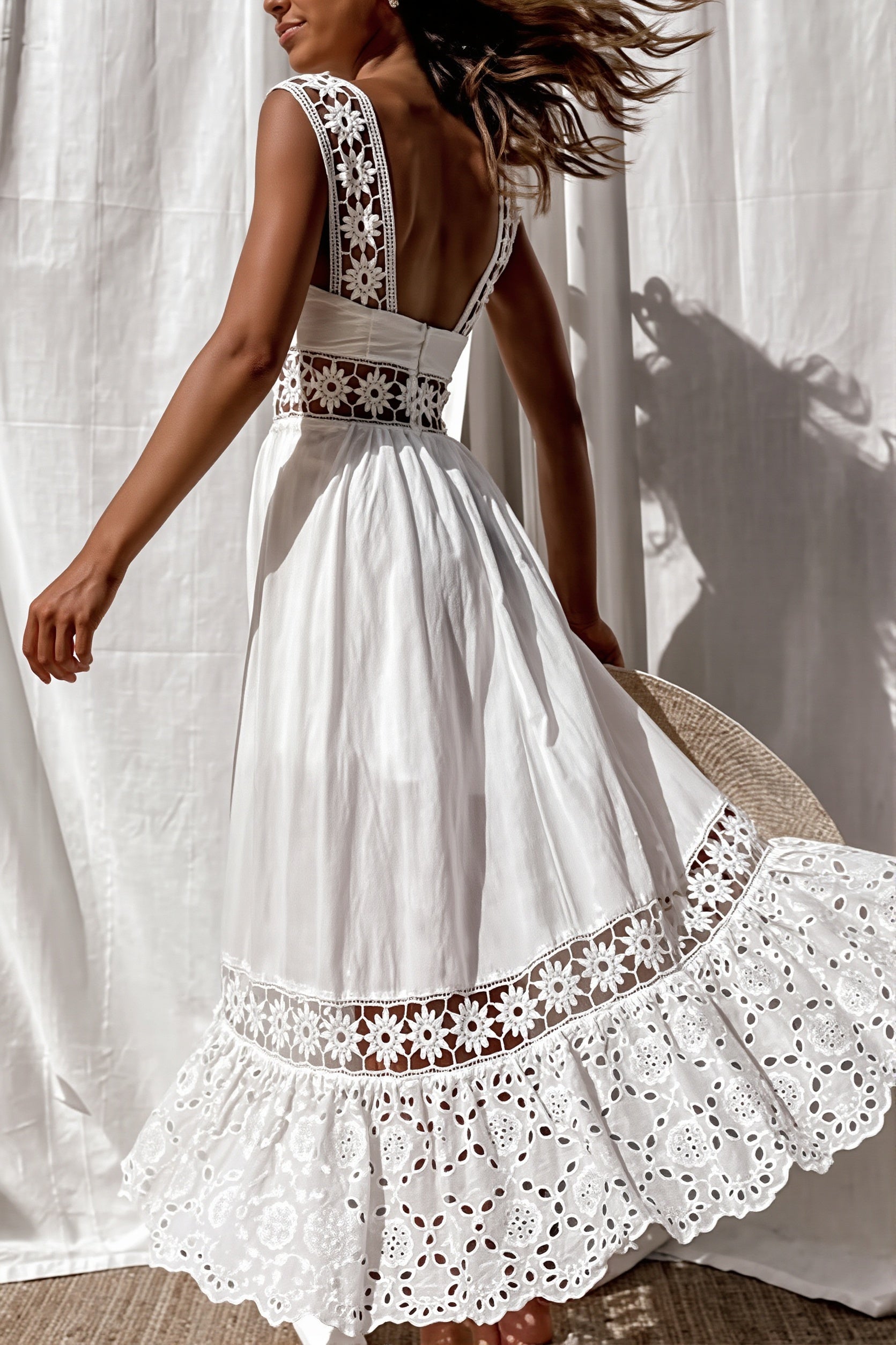 Lace Hollow Swing Long Boho Dress