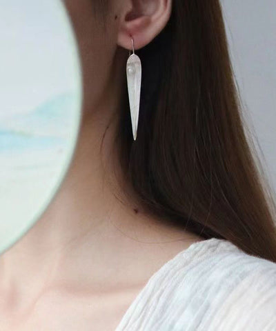Pendientes colgantes de hojas de bambú con perlas de plata de ley y seda para mujer 