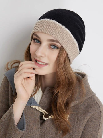 Damen Winter Warm Colorblock Kaschmir Strickmütze 