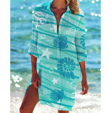 Bikini Coat Swimsuit Cardigan Women's Printed Holiday Beach Shirt