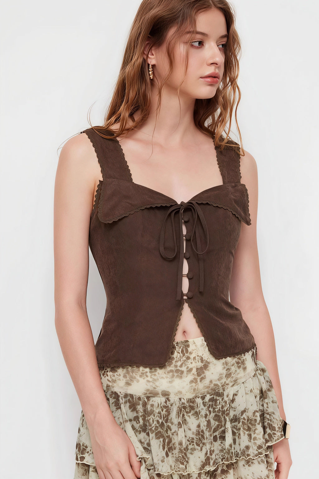 Slim Tie Lace Elegant Tank Top