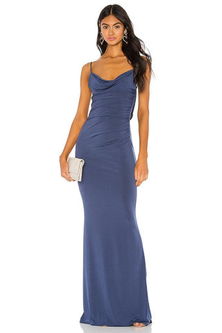 Lila – Rückenfreies Maxikleid mit Wasserfallausschnitt und Spitze 