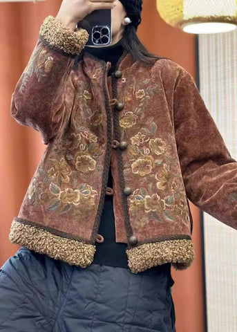 Kaffee Teddy Kunstpelz Patchwork Baumwolle gefüllt Mäntel Stehkragen Frühling 