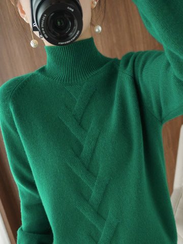 Casual Loose Long Sleeves Solid Color High-Neck Sweater Tops