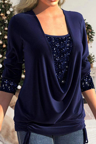 Casual Solid Sequins Patchwork Asymmetrical Collar Tops(8 Colors)