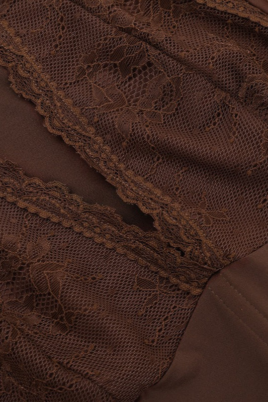 Hollow Solid Halter Lace Splice Blouse